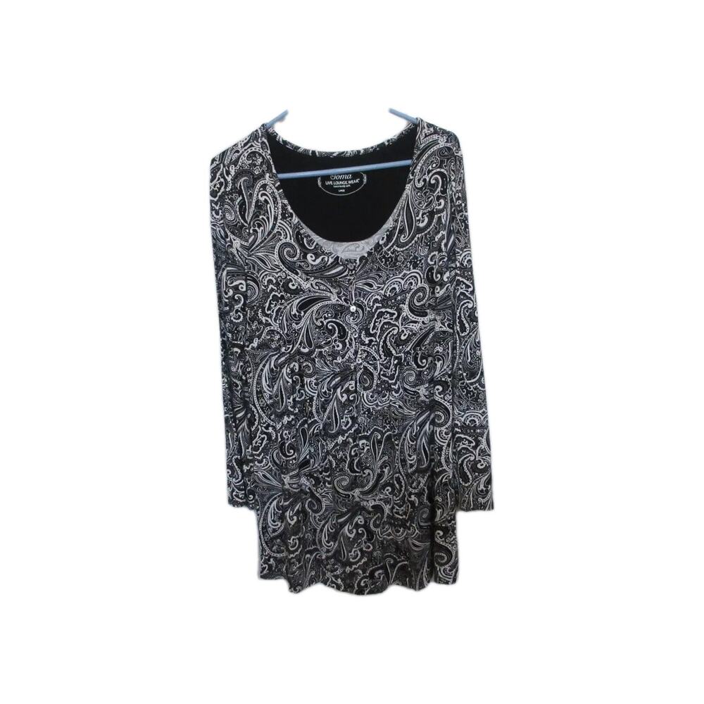 SOMA Live Lounge Wear Luxuriously Soft White & Black Paisley Tunic Top Large